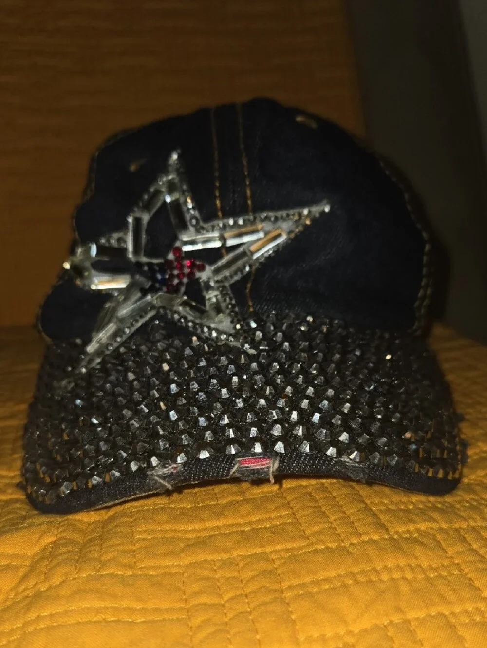 Embellished Blue Denim Texas Lone Star Cap with Studded Brim